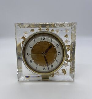 Salem Co. Clock Clear Lucite w/ Flowers Made in USA WORKS
